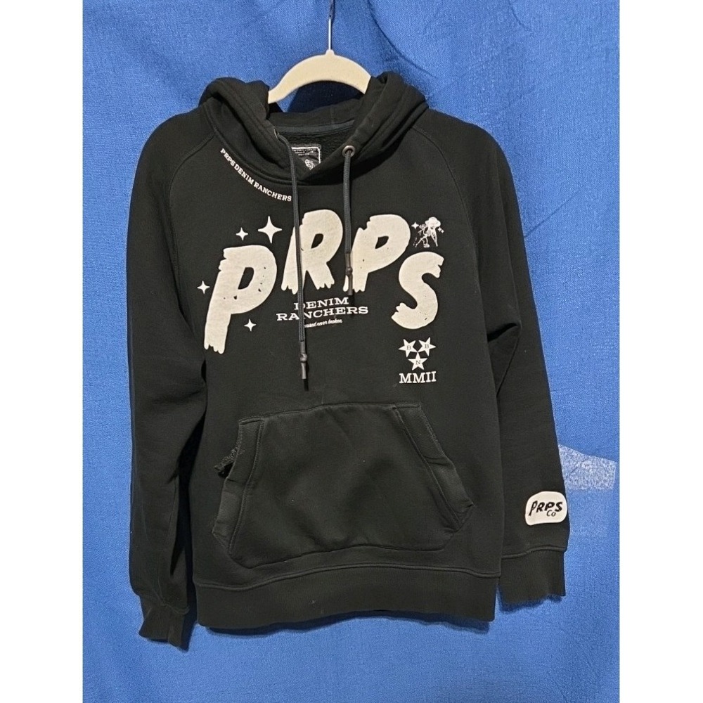 PRPS Black Pullover Hoodie Men's M Kangaroo Pockets Luxury Streetwear